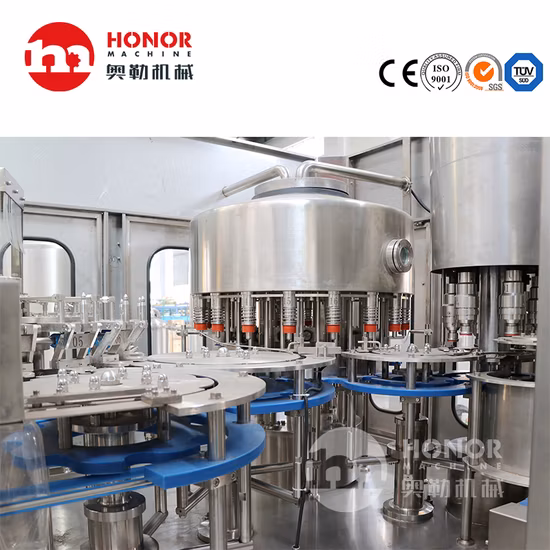 6000-12000bph Resorte automático Beber agua pura Jugo Bebidas carbonatadas/Jugo Líquido/Vidrio/Lavado de botellas Llenado Tapado/Embotellado Máquina de embalaje